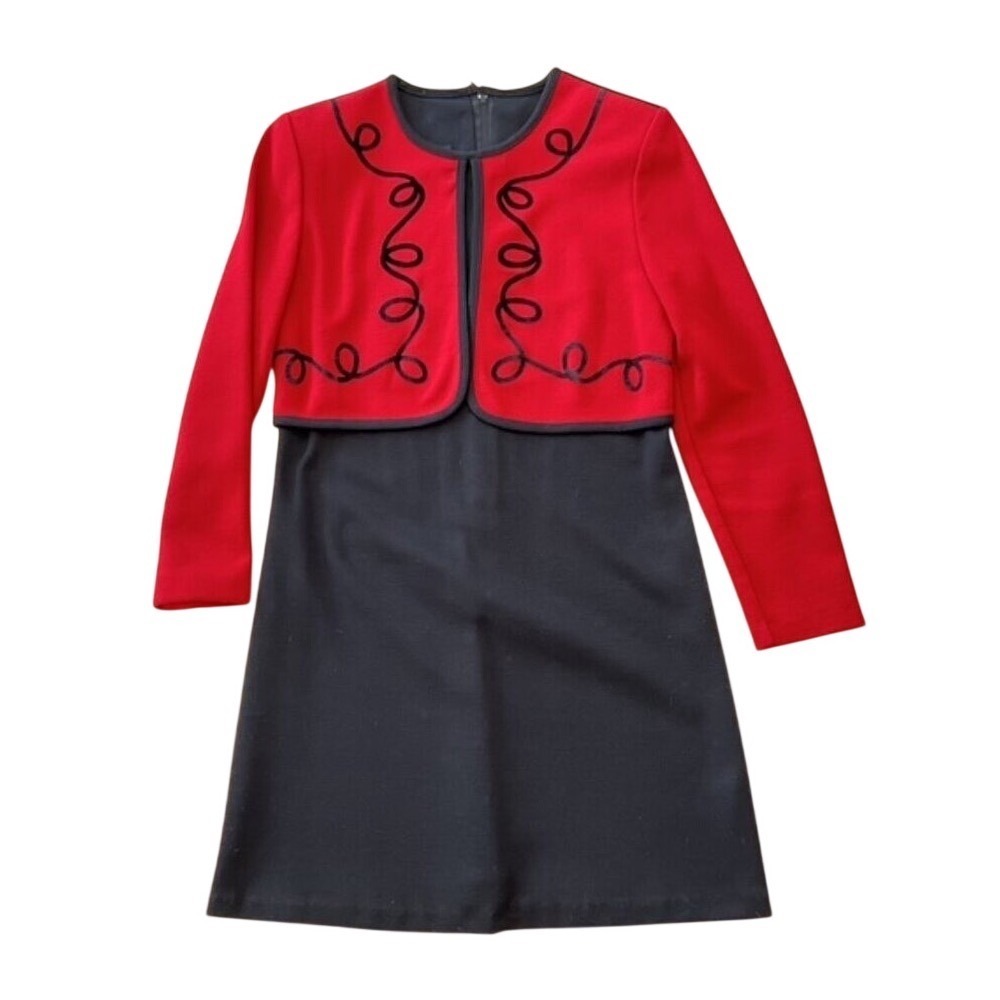 Byer‎ Studio California Vintage Red Black Soutache Embroidered Petite Dress P/10